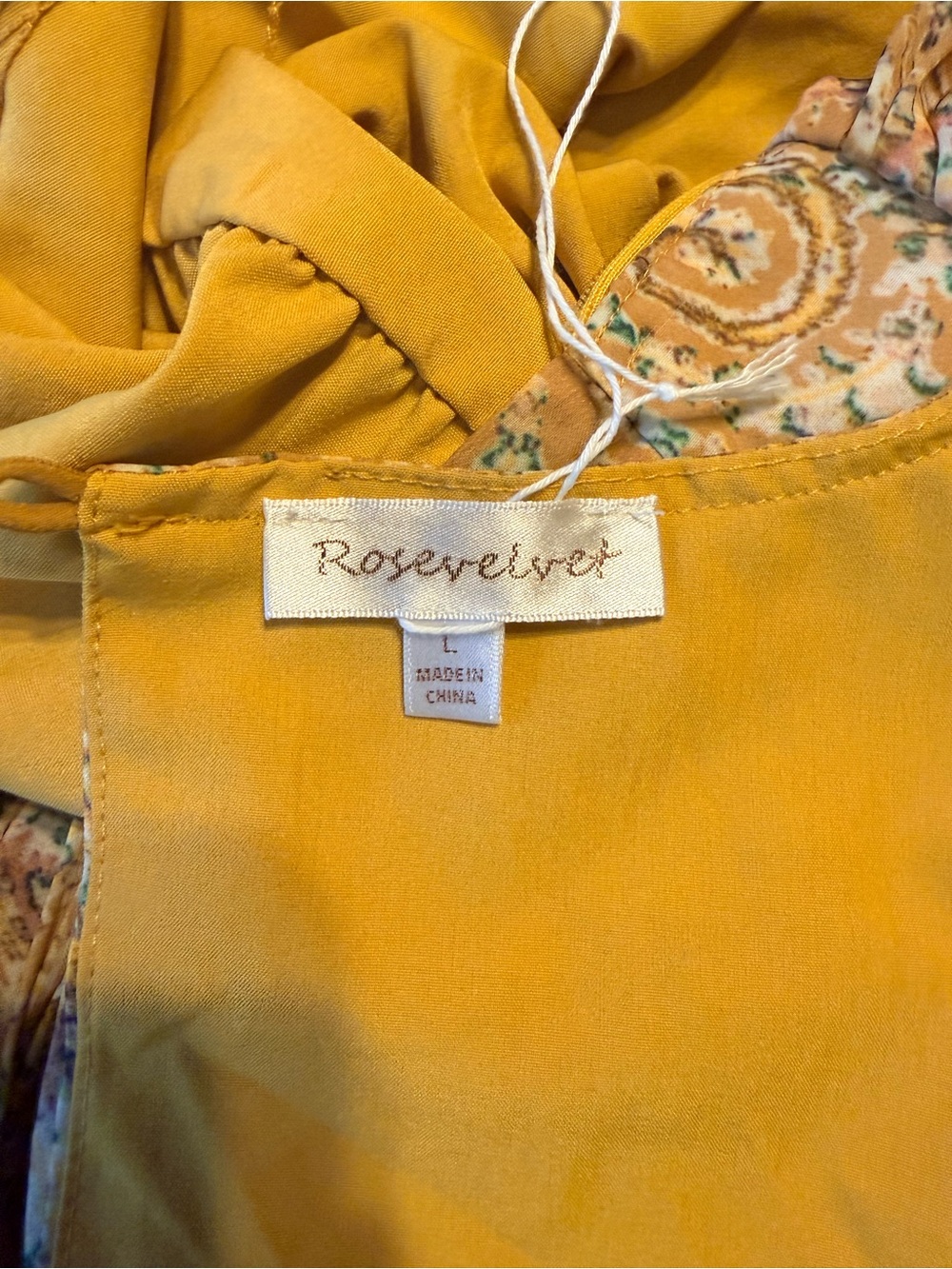 Paisley V-Neck Long Sleeve Mini Dress in Mustard - Picture 5 of 5